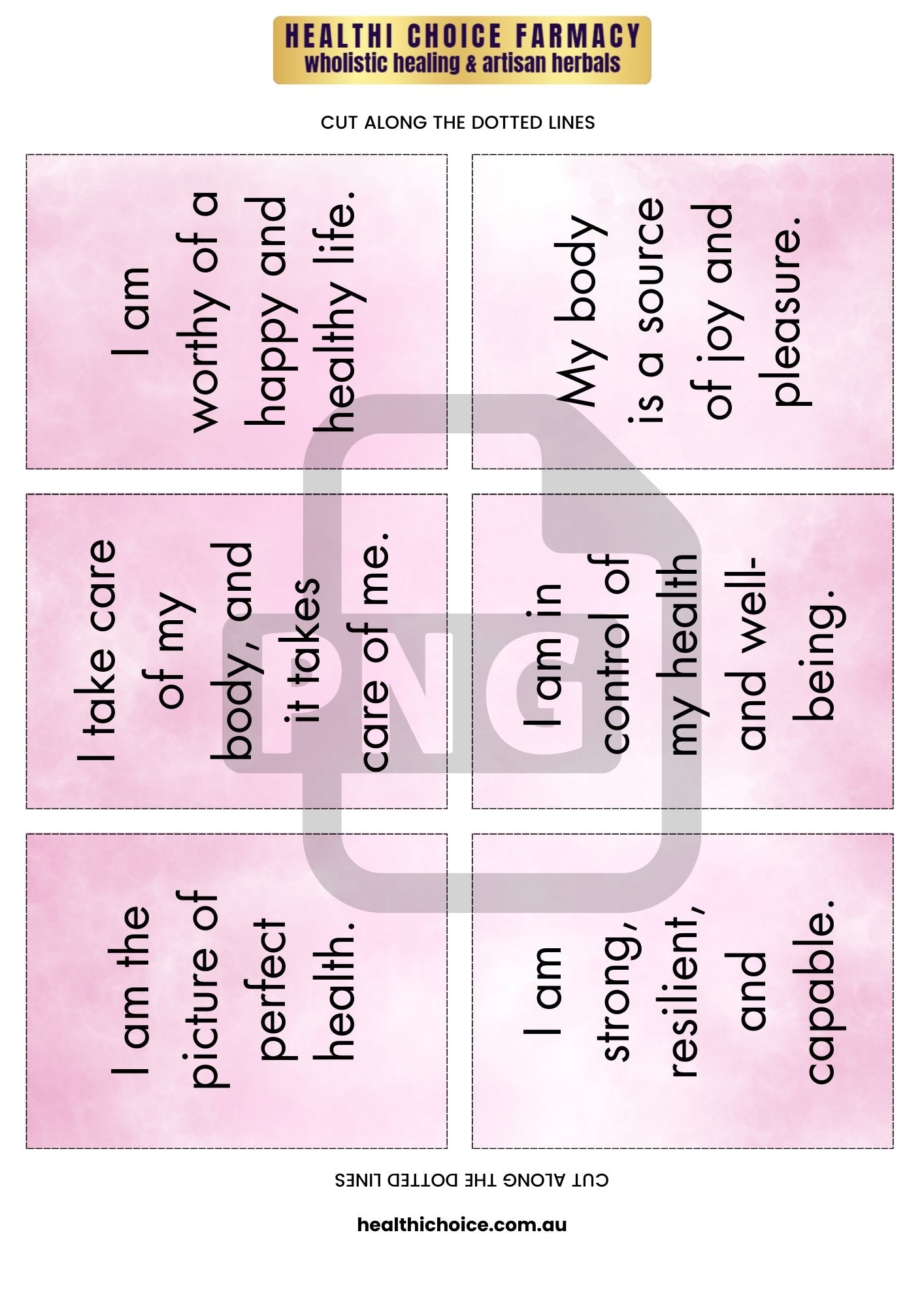 Health Affirmation Cards - Printable - Download - Healthi Choice Farmacy