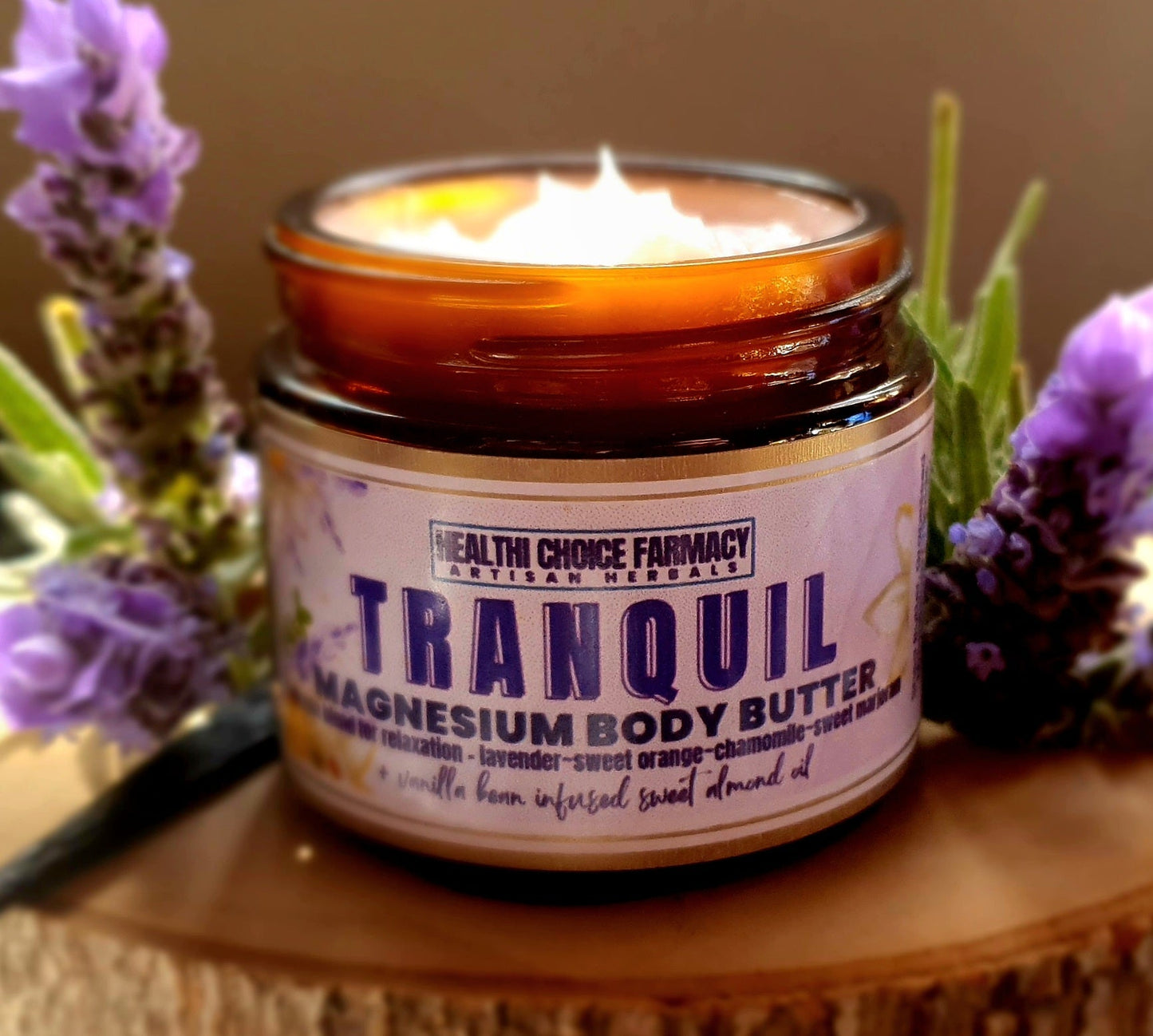 TRANQUIL Vanilla Bean infused Magnesium Butter ~ aroma blend for sleep - ALL NATURAL - Healthi Choice Farmacy